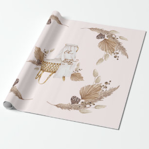 Boho Oh Baby Brown and Pink Bassinet  Wrapping Paper
