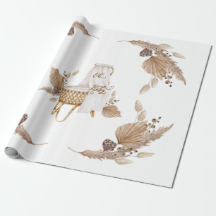 Boho Oh Baby Brown and White Bassinet  Wrapping Paper
