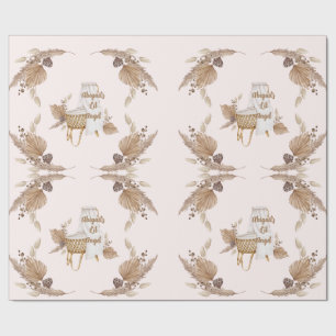 Boho Oh Baby Brown Pink Bassinet Personalised II Wrapping Paper