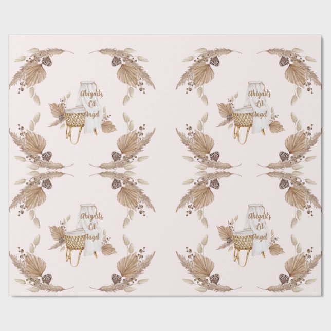 Boho Oh Baby Brown Pink Bassinet Personalised II Wrapping Paper (Seam)