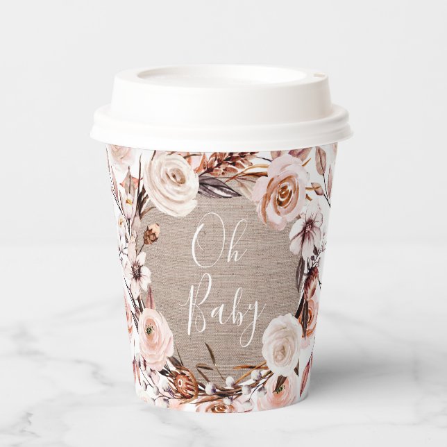 Boho Oh Baby Floral Burlap Paper Cups (Front)