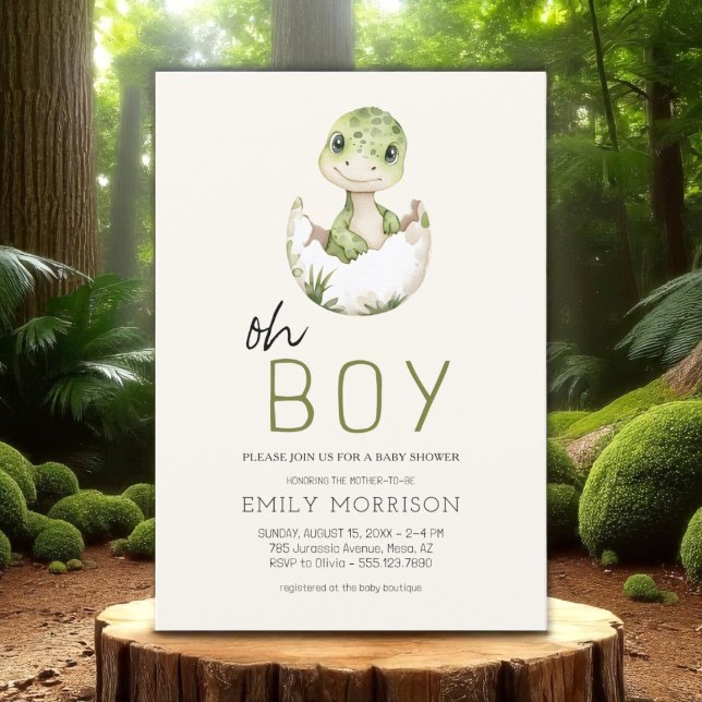 Boho Oh Boy Dinosaur Baby Boy Shower Invitation (Creator Uploaded)