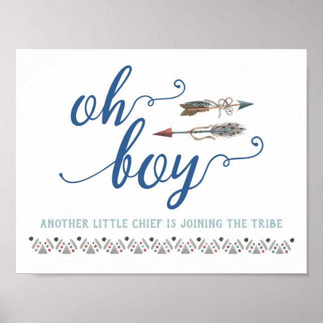 Boho Oh Boy Tribal Baby Shower Sign (Front)