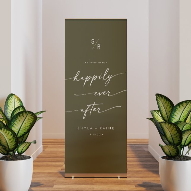 Boho Olive Green Happily Ever After Welcome Retractable Banner (Creator Uploaded)