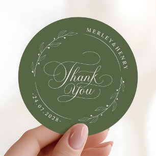 Boho Olive Green Wedding Thank You Favor Classic Round Sticker
