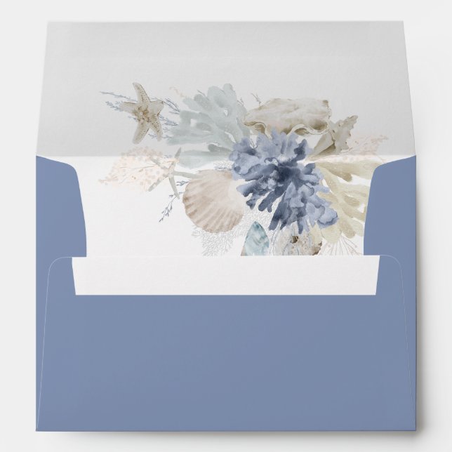 Boho On The Beach Blue Elegant Wedding Envelope (Back (Bottom))