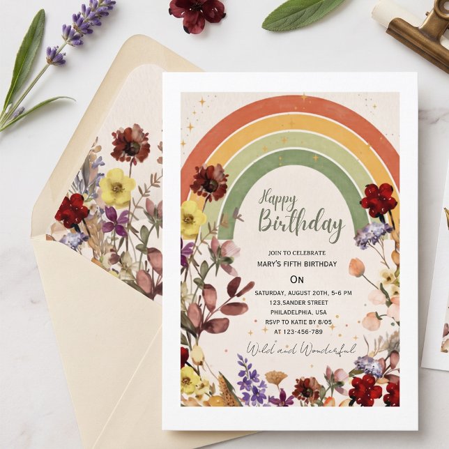Boho onderful  wild flower rainbow birthday invitation (Creator Uploaded)