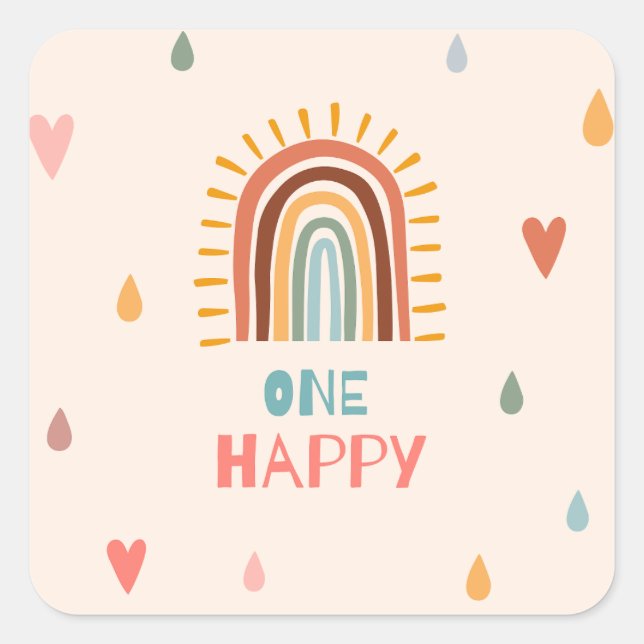 Boho One first Birthday Rainbow  Square Sticker (Front)