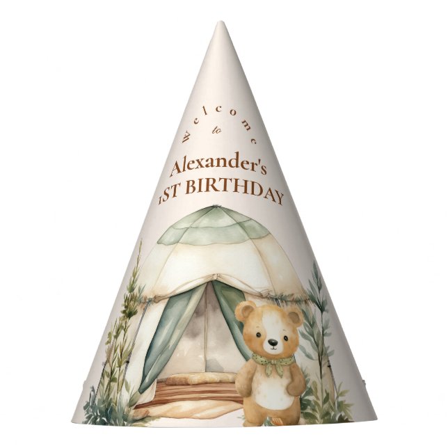 Boho One Happy Camper 1st Birthday Party  Hat (Front)