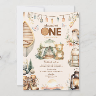 Boho One Happy Camper 1st Birthday Party  Invitation