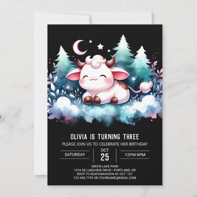 Boho Online Cow Birthday Invitation (Front)