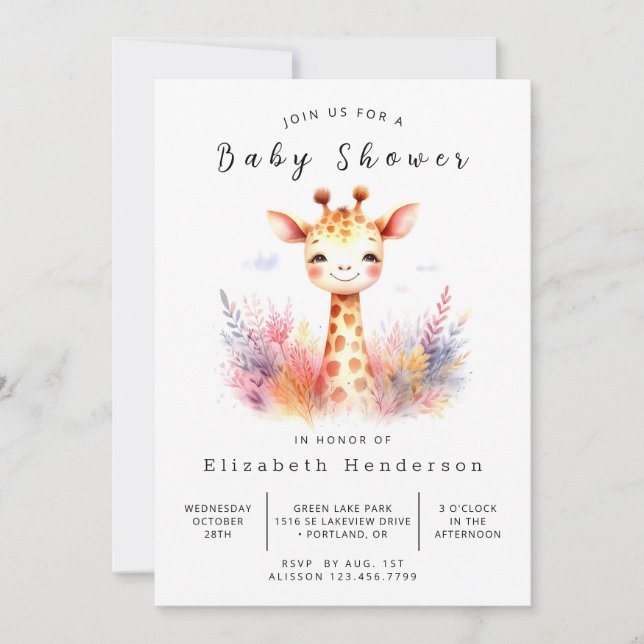 Boho Online Giraffe Baby Shower Invitation (Front)