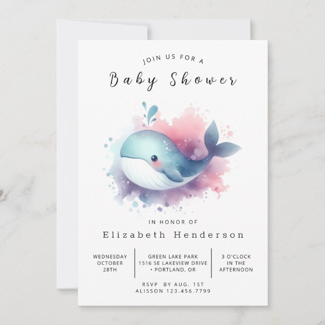 Boho Online Whale Baby Shower Invitation (Front)