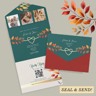 Boho Orange and Teal Wedding  All In One Invitation