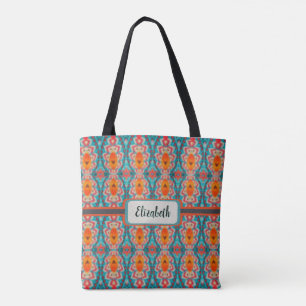 Boho Orange and turquoise Tribal Inspired  Tote Ba Bag