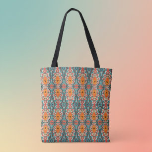 Boho Orange and turquoise Tribal Inspired Tote Bag