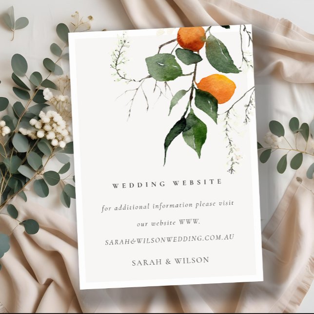 Boho Orange Blossom Botanical Wedding Website Enclosure Card (Creator Uploaded)