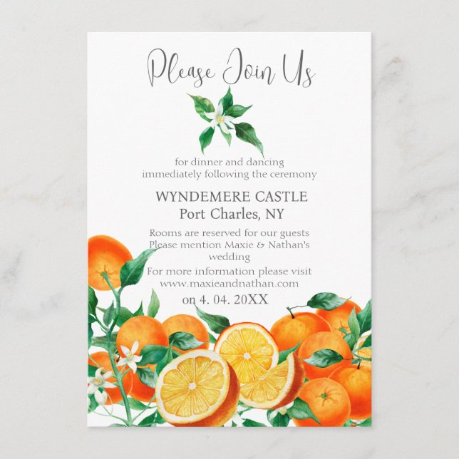 Boho Orange Blossom QR Code Wedding Enclosure Card (Front)