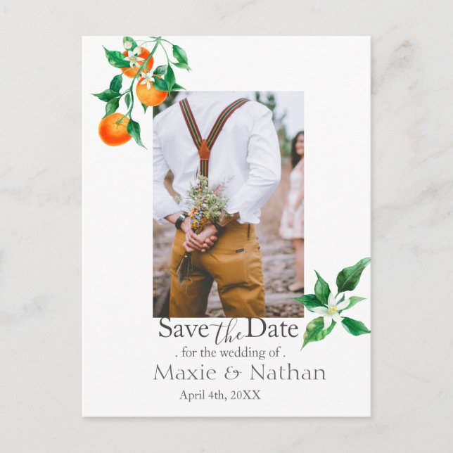 Boho Orange Blossom Save the Date Photo QR Code Postcard (Front)