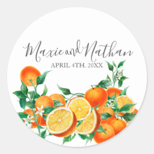 Boho Orange Blossom Wedding  Classic Round Sticker