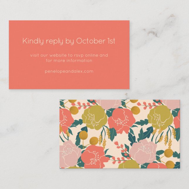 Boho Orange Botanical Floral Wedding RSVP Online Enclosure Card (Front/Back)
