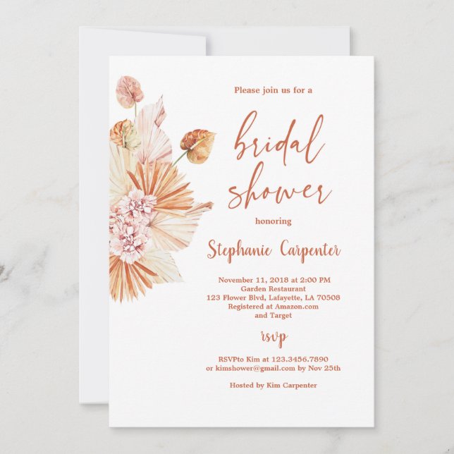 Boho Orange Burnt terracotta Bridal Shower Invitation (Front)