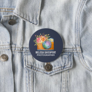 Boho Orange Camera & Floral Bouquet Watercolor 7.5 Cm Round Badge