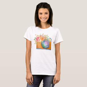 Boho Orange Camera & Floral Bouquet Watercolor T-Shirt