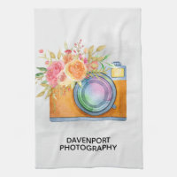 Boho Orange Camera & Floral Bouquet Watercolor