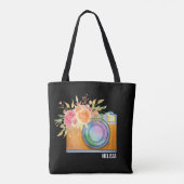 Boho Orange Camera & Floral Bouquet Watercolor Tote Bag (Back)