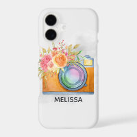 Boho Orange Camera & Flowers Watercolor