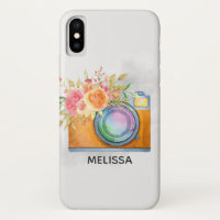 Boho Orange Camera & Flowers Watercolor