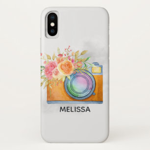 Boho Orange Camera & Flowers Watercolor iPhone X Case
