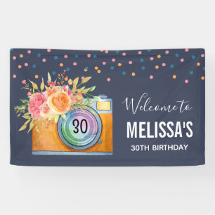 Boho Orange Camera & Flowers Watercolor Welcome Banner
