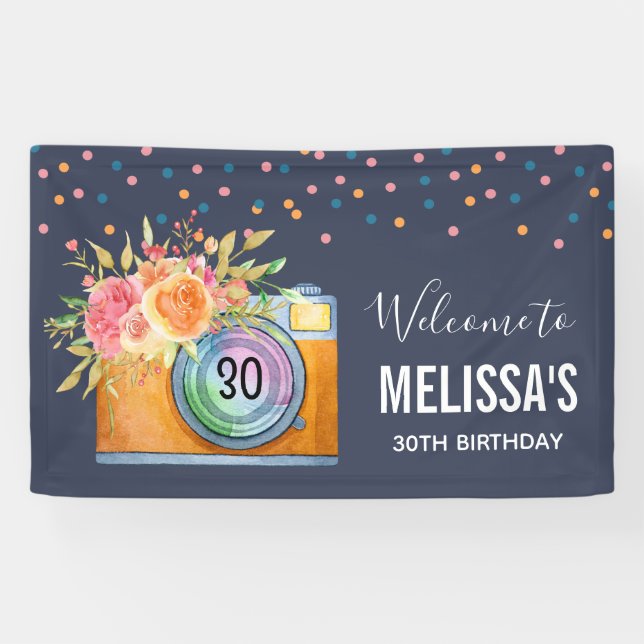 Boho Orange Camera & Flowers Watercolor Welcome Banner (Horizontal)