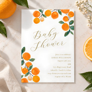 Boho Orange Citrus Fruit Watercolor Baby Shower Invitation