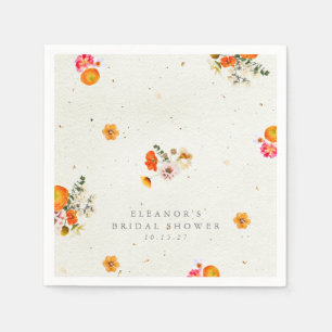 Boho Orange Cottagecore Floral Bridal Shower Name Napkin