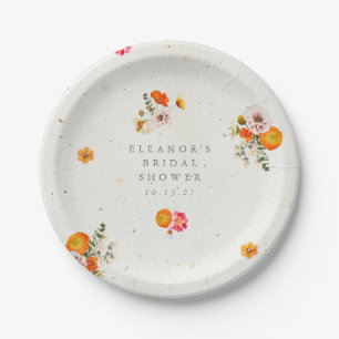 Boho Orange Cottagecore Floral Bridal Shower Name Paper Plate
