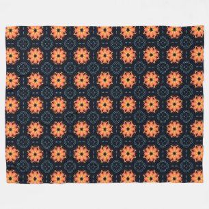 Boho orange floral Modern Fleece Blanket