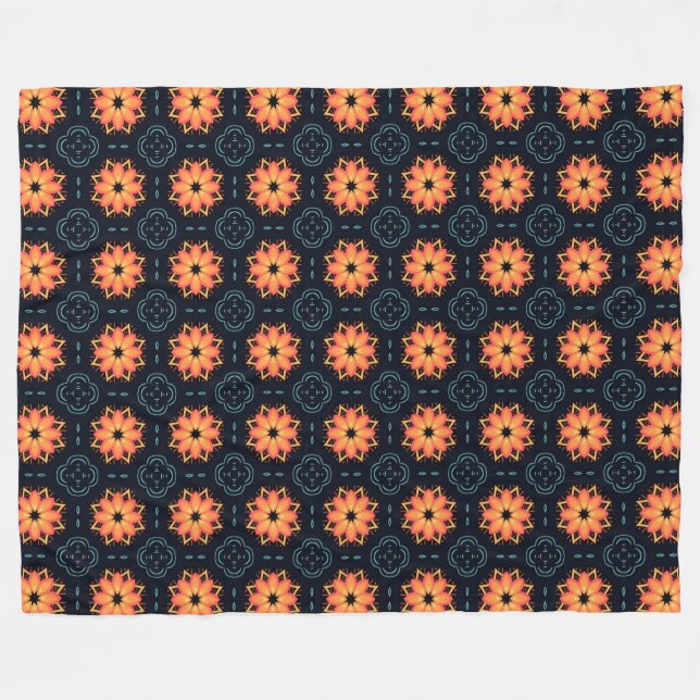 Boho orange floral Modern  Fleece Blanket (Front (Horizontal))