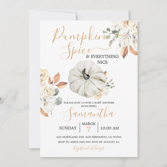 Boho Orange Floral Pumpkin Spice Fall Baby Shower  Invitation (Front)