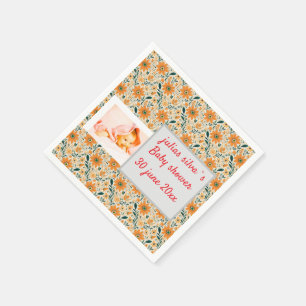 boho orange flowers baby shower aper Napkin