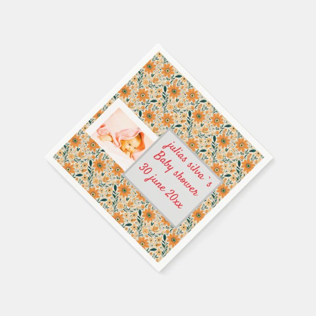 boho orange flowers baby shower aper Napkin (Corner)