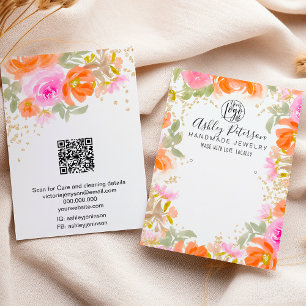 Boho orange gold chic floral logo jewellery earrin business card
