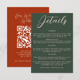 Boho Orange Green Wedding Details Qr Code Simple Enclosure Card
