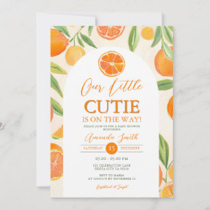 Boho Orange Little Cutie Baby Shower Floral Invitation