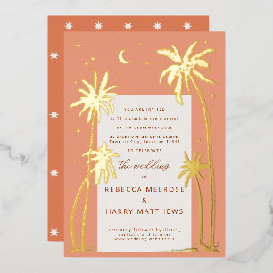 Boho orange Palm Springs wedding Foil Invitation