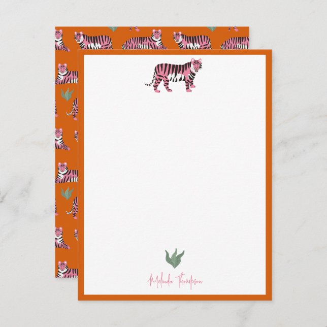 Boho Orange Pink Jungle Tiger Script Card (Front/Back)