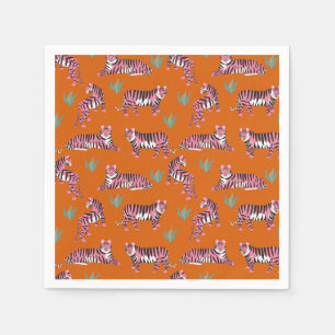 Boho Orange Pink Jungle Tigers Napkin