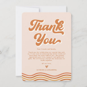 Boho Orange Retro 70s Wedding Thank You Card